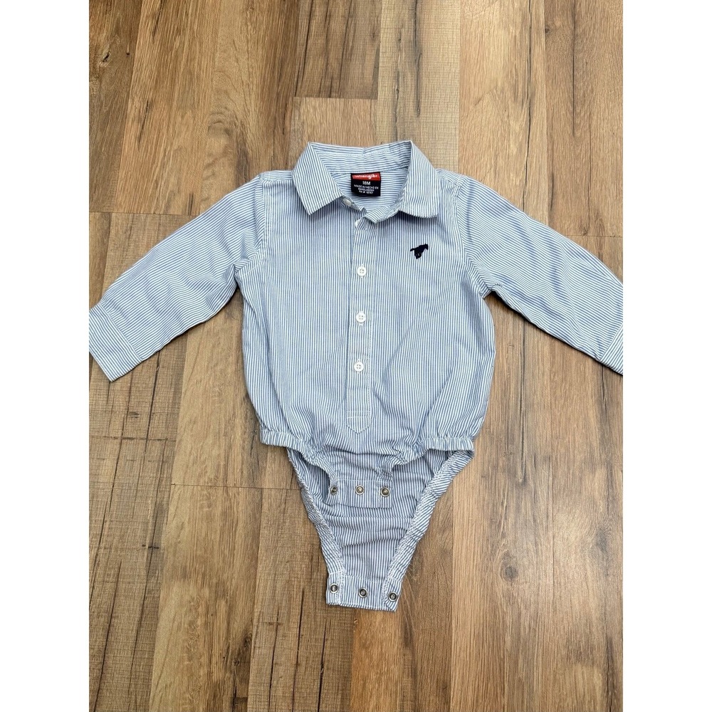 Wrangler Baby Boys 18M Long Sleeve Snap Bodysuit Blue Striped Western Shirt